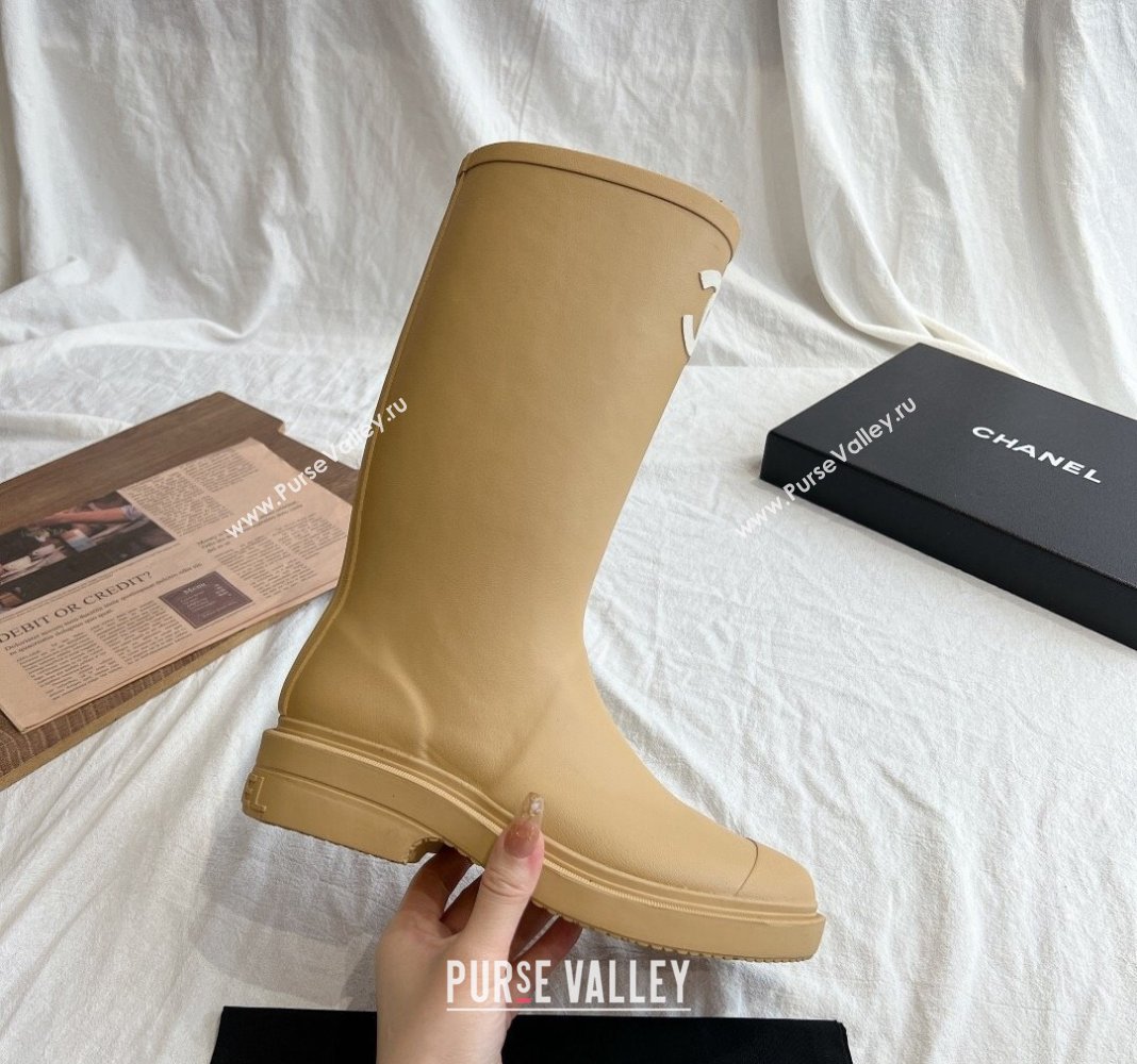 Chanel Rubber Medium Rain Boots with Front CC Beige 2024 0425 (GDX-240425072)