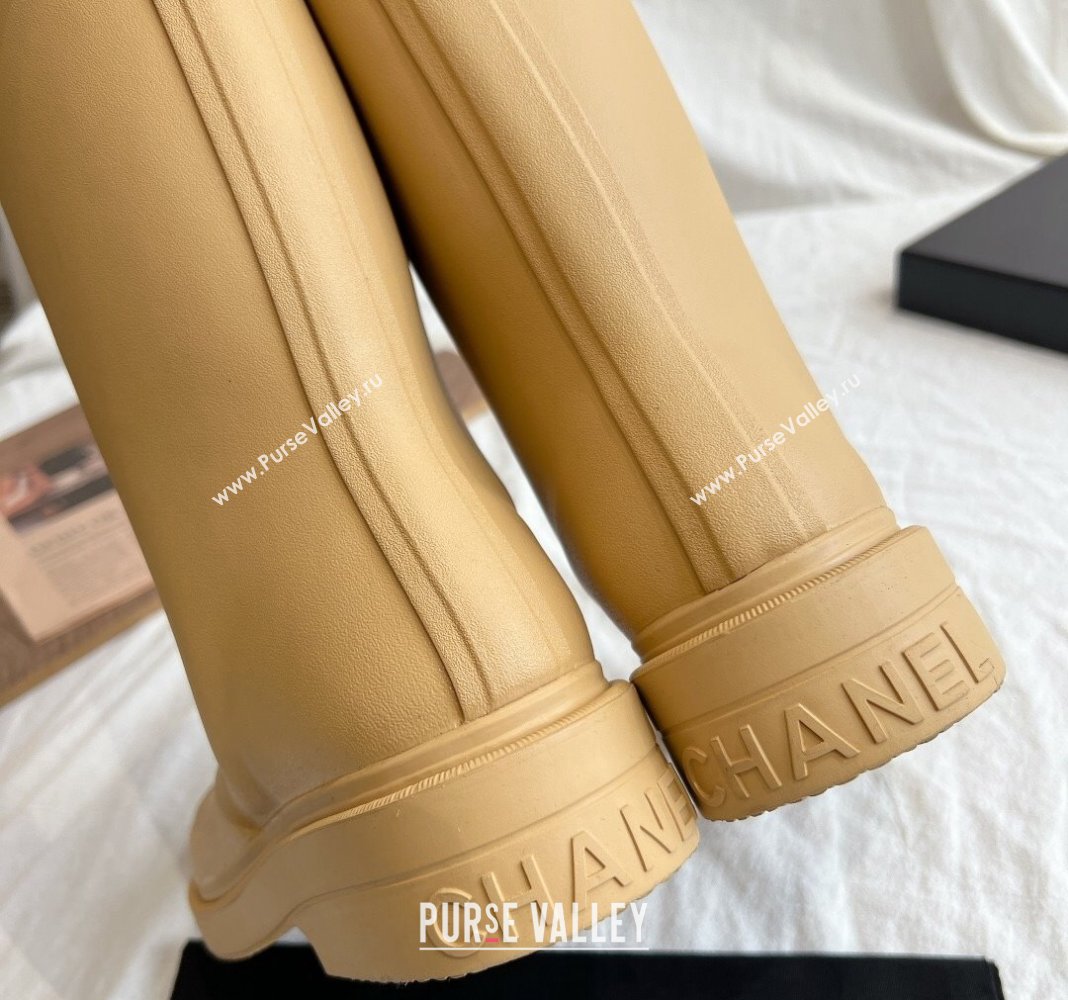 Chanel Rubber Medium Rain Boots with Front CC Beige 2024 0425 (GDX-240425072)