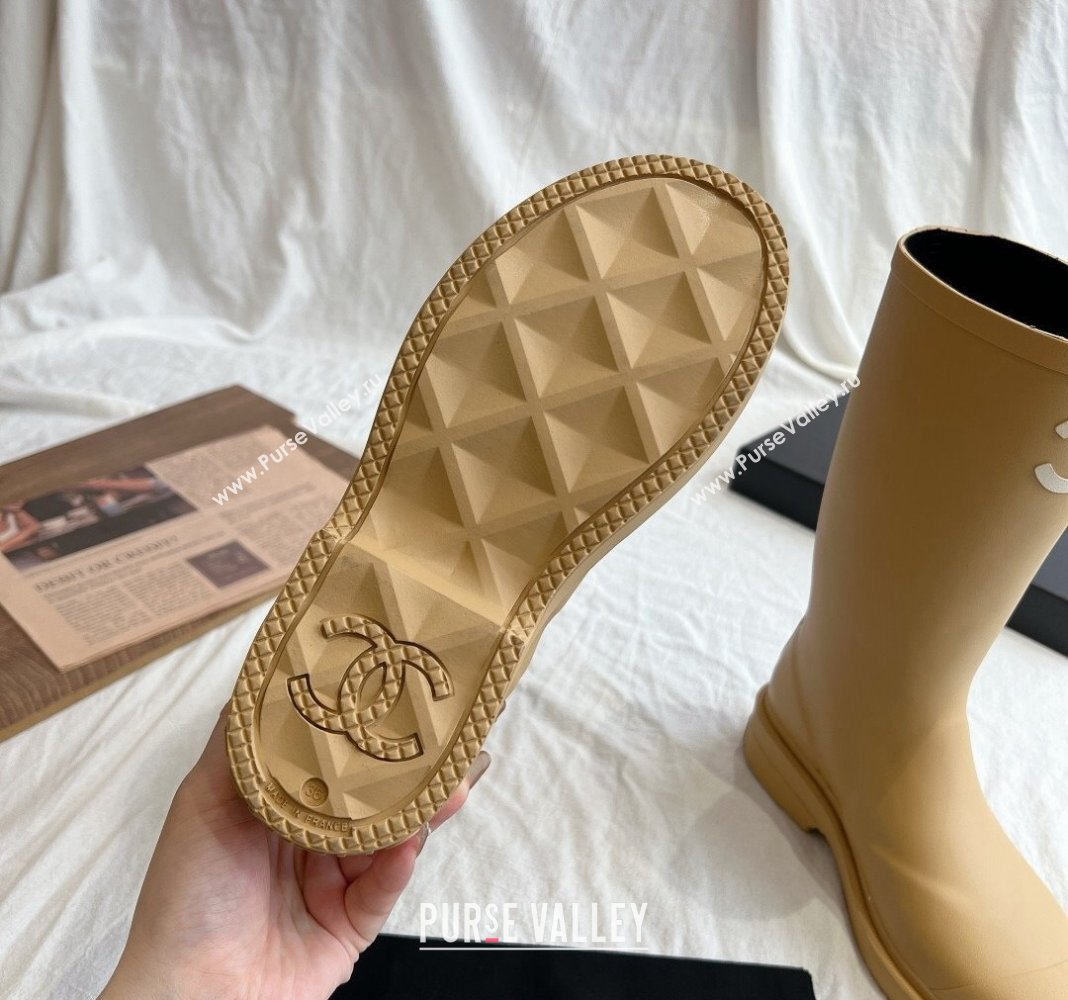 Chanel Rubber Medium Rain Boots with Front CC Beige 2024 0425 (GDX-240425072)