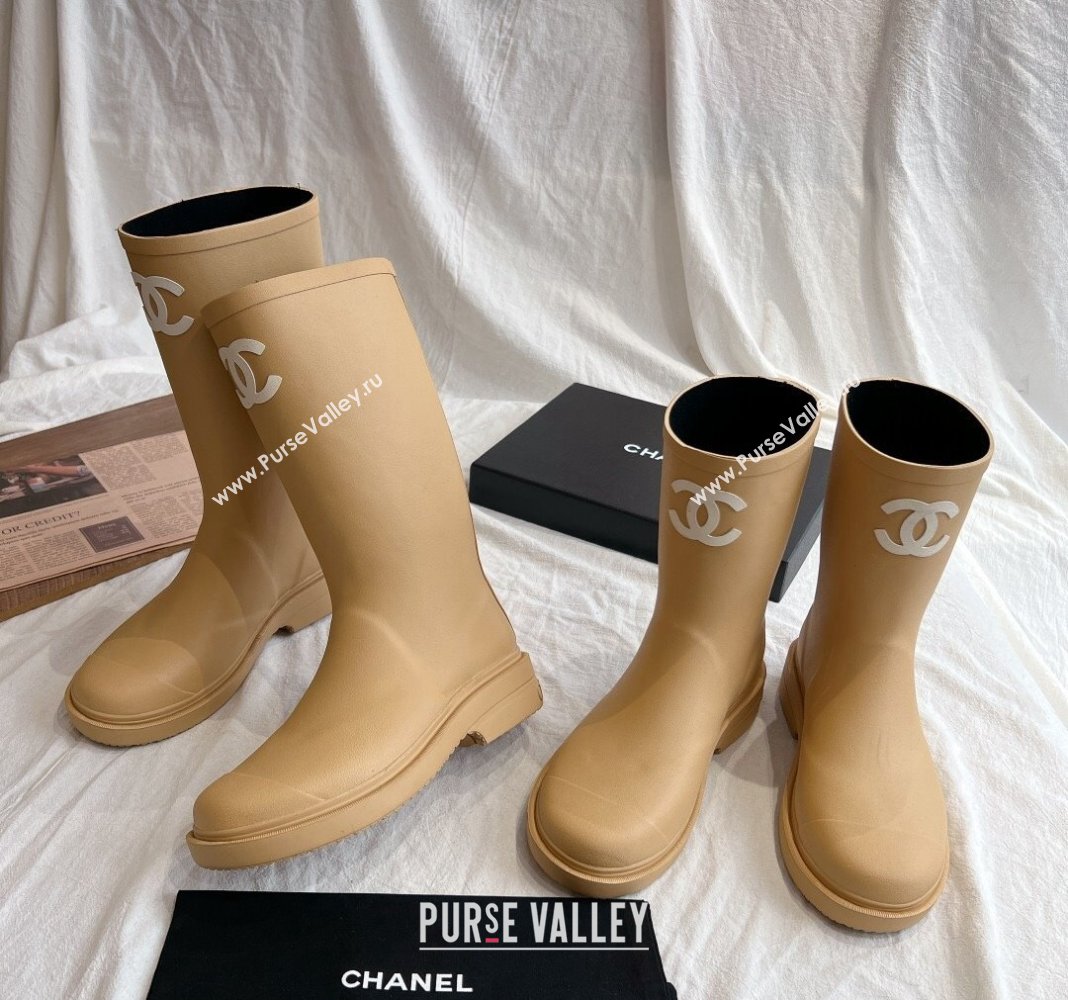 Chanel Rubber Medium Rain Boots with Front CC Beige 2024 0425 (GDX-240425072)