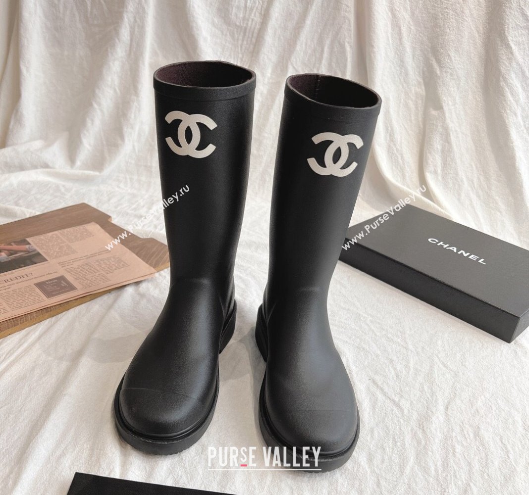 Chanel Rubber Medium Rain Boots with Front CC Black 2024 0425 (GDX-240425074)