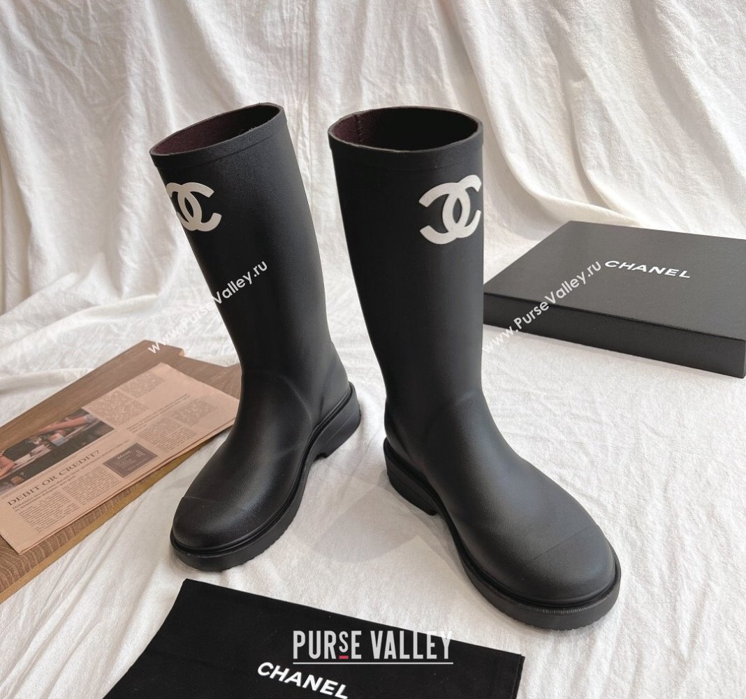 Chanel Rubber Medium Rain Boots with Front CC Black 2024 0425 (GDX-240425074)