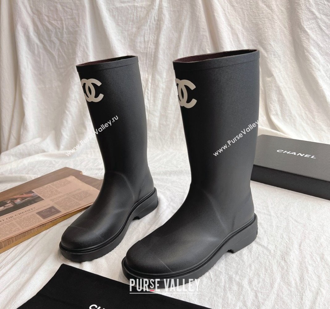 Chanel Rubber Medium Rain Boots with Front CC Black 2024 0425 (GDX-240425074)