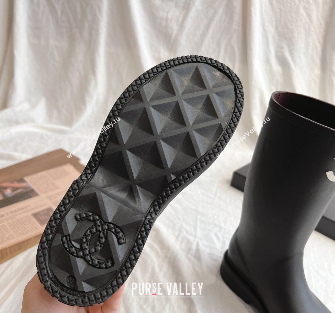 Chanel Rubber Medium Rain Boots with Front CC Black 2024 0425 (GDX-240425074)