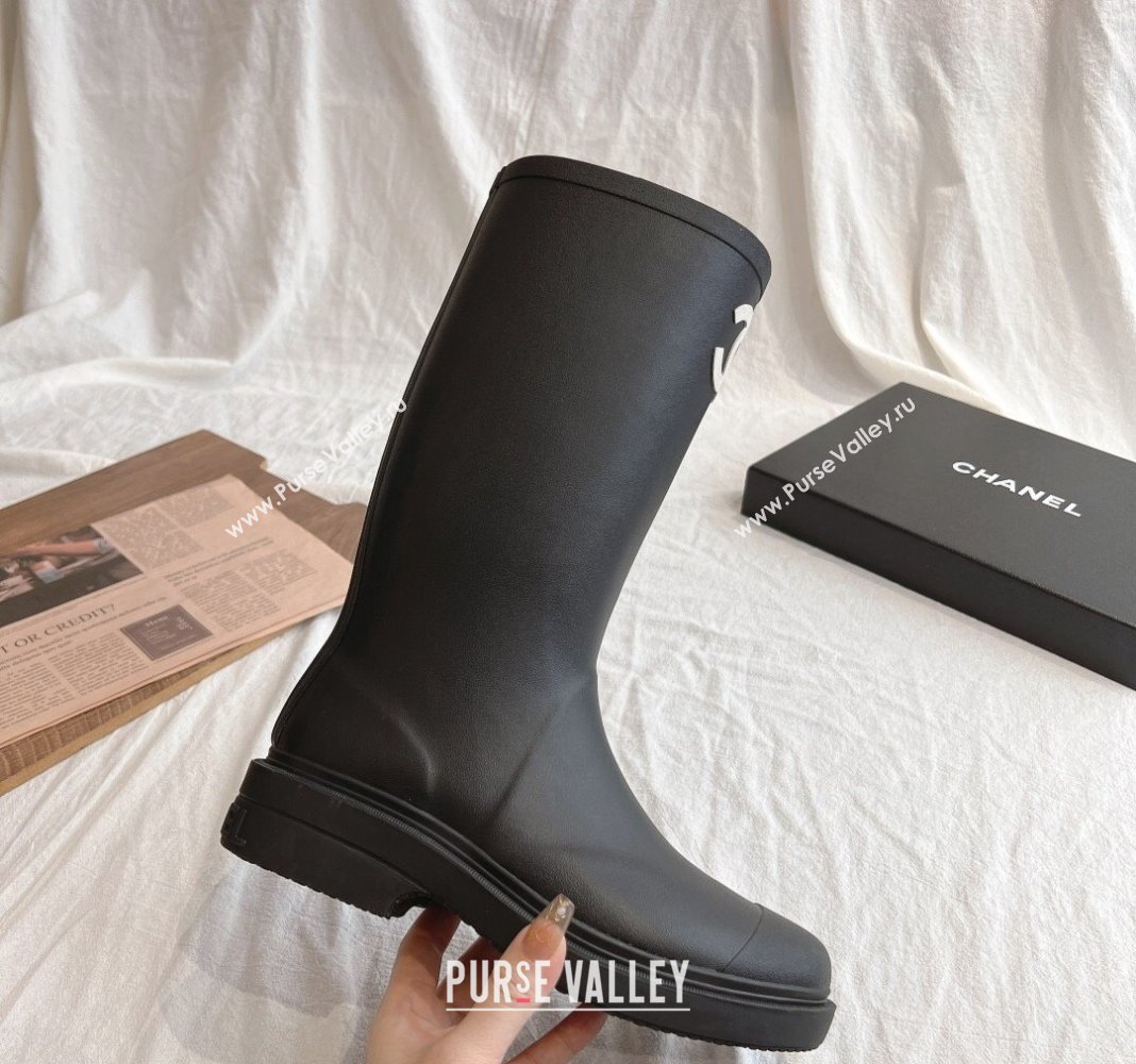 Chanel Rubber Medium Rain Boots with Front CC Black 2024 0425 (GDX-240425074)