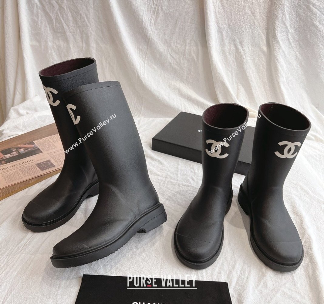 Chanel Rubber Medium Rain Boots with Front CC Black 2024 0425 (GDX-240425074)