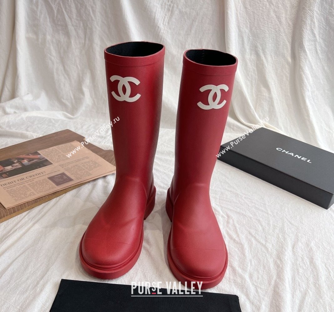 Chanel Rubber Medium Rain Boots with Front CC Red 2024 0425 (GDX-240425075)