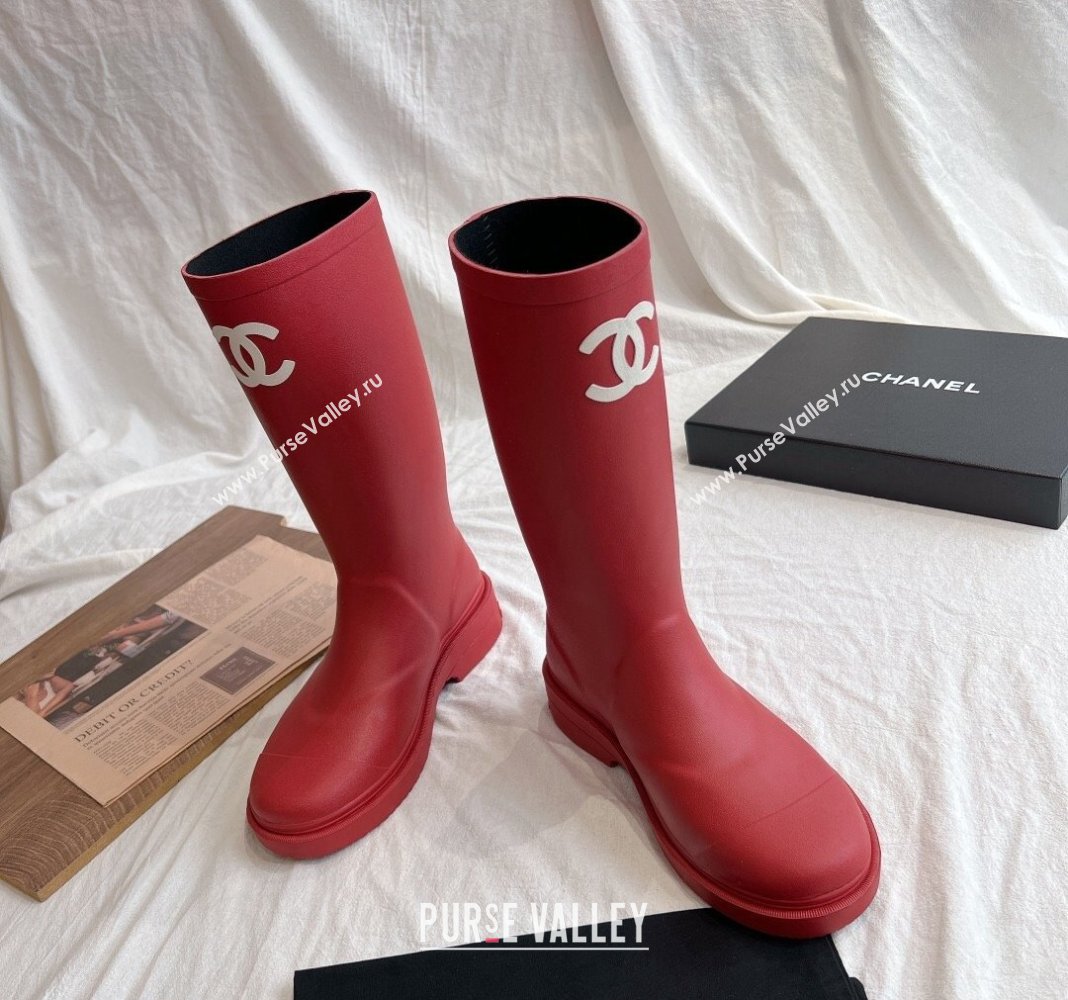 Chanel Rubber Medium Rain Boots with Front CC Red 2024 0425 (GDX-240425075)