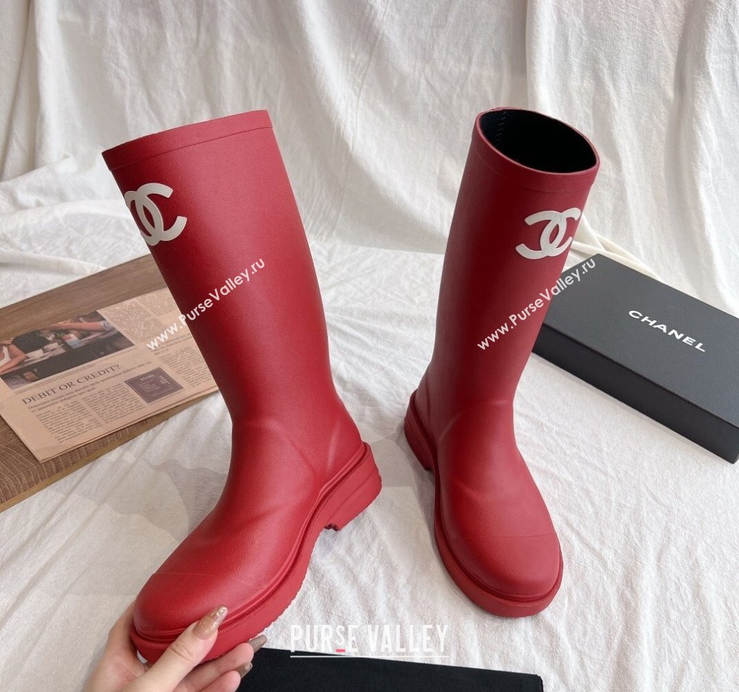 Chanel Rubber Medium Rain Boots with Front CC Red 2024 0425 (GDX-240425075)