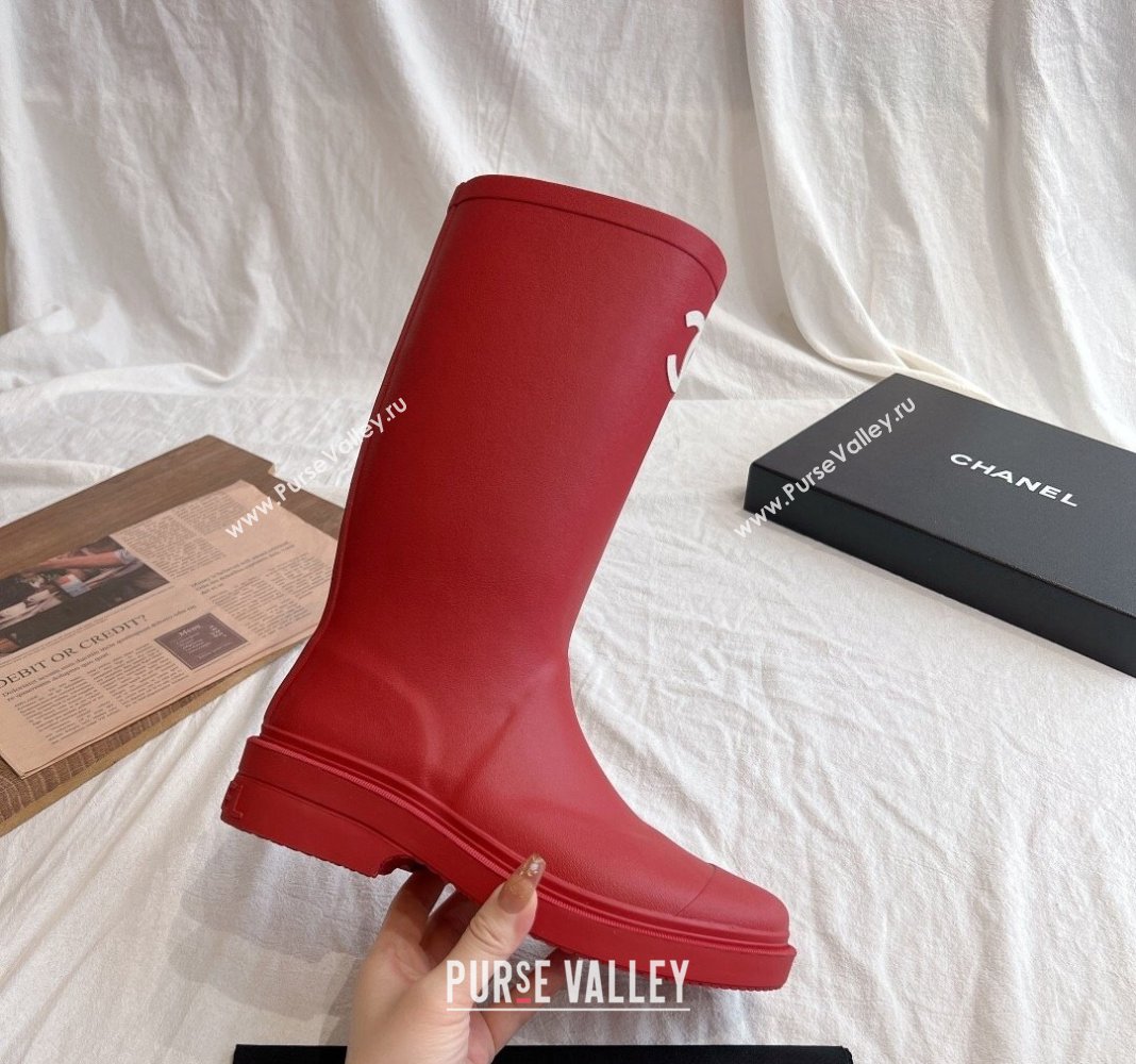 Chanel Rubber Medium Rain Boots with Front CC Red 2024 0425 (GDX-240425075)
