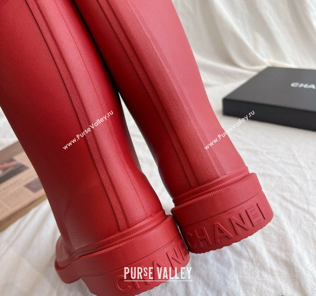 Chanel Rubber Medium Rain Boots with Front CC Red 2024 0425 (GDX-240425075)