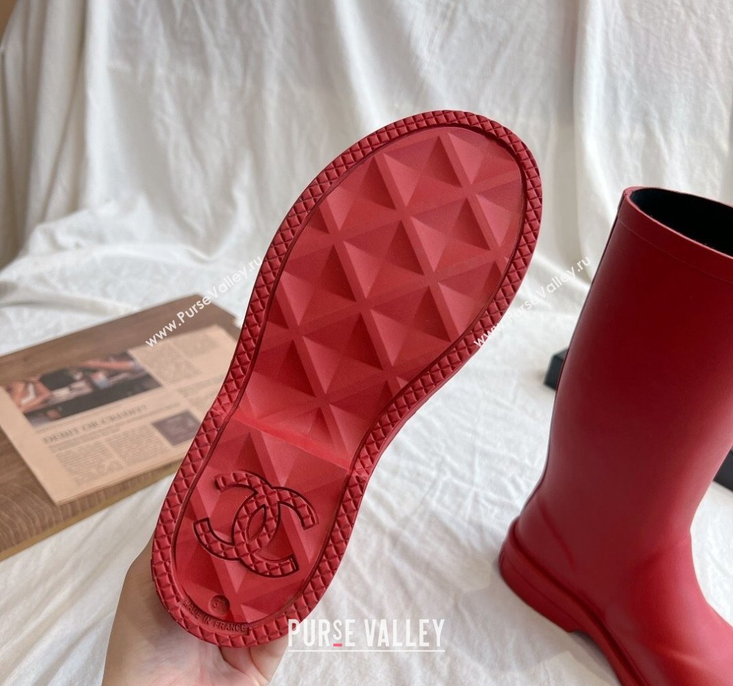 Chanel Rubber Medium Rain Boots with Front CC Red 2024 0425 (GDX-240425075)