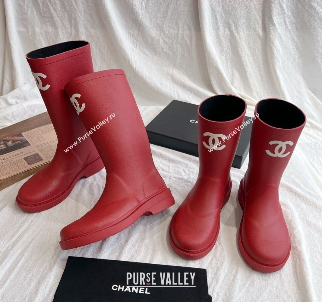 Chanel Rubber Medium Rain Boots with Front CC Red 2024 0425 (GDX-240425075)