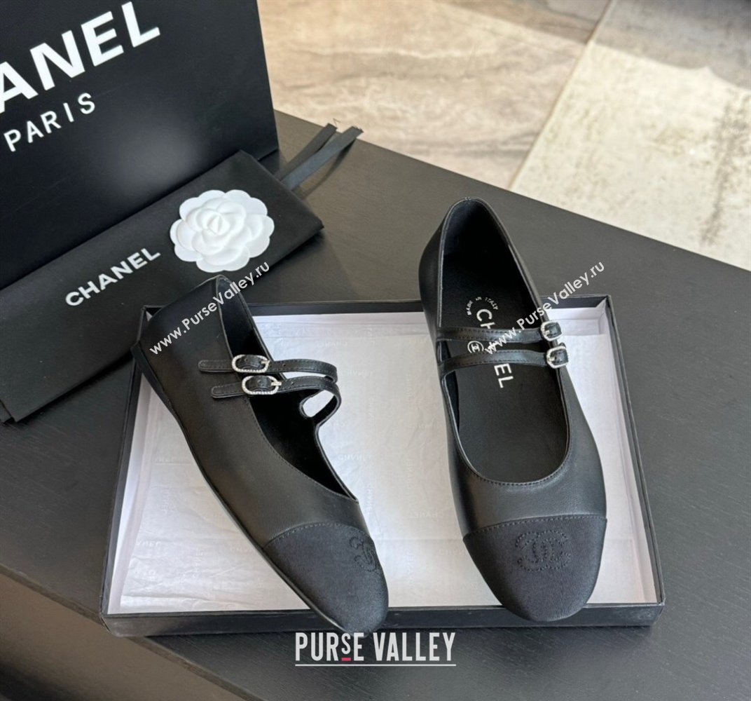 Chanel Lambskin Ballet Flat with Double Buckle Strap Black 2024 0425 (SS-240425080)