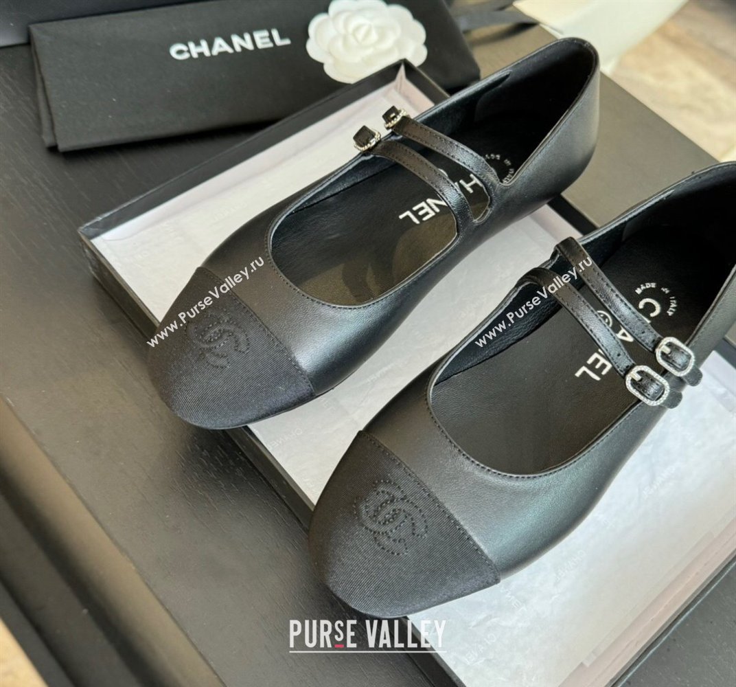 Chanel Lambskin Ballet Flat with Double Buckle Strap Black 2024 0425 (SS-240425080)