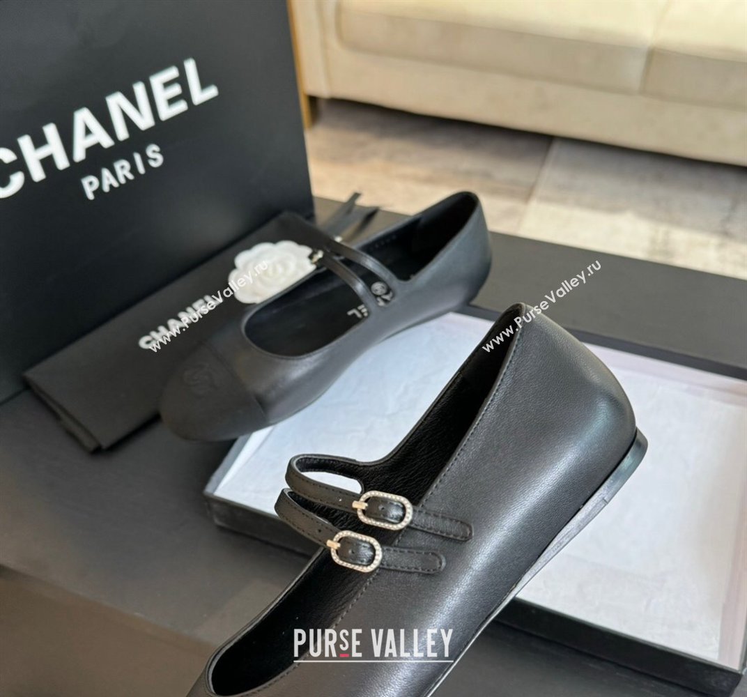 Chanel Lambskin Ballet Flat with Double Buckle Strap Black 2024 0425 (SS-240425080)