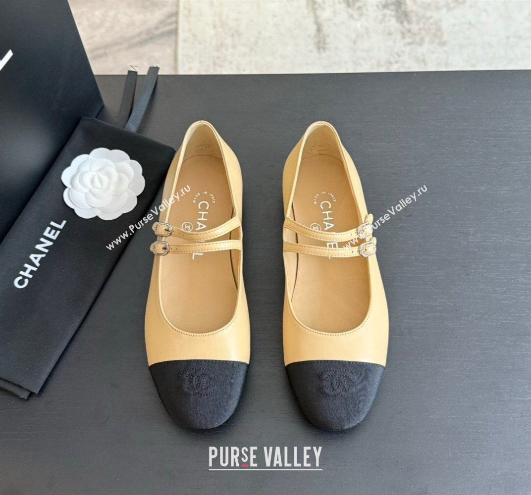 Chanel Lambskin Ballet Flat with Double Buckle Strap Beige 2024 0425 (SS-240425082)