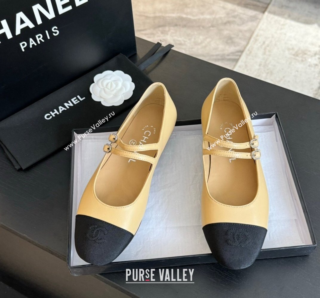 Chanel Lambskin Ballet Flat with Double Buckle Strap Beige 2024 0425 (SS-240425082)