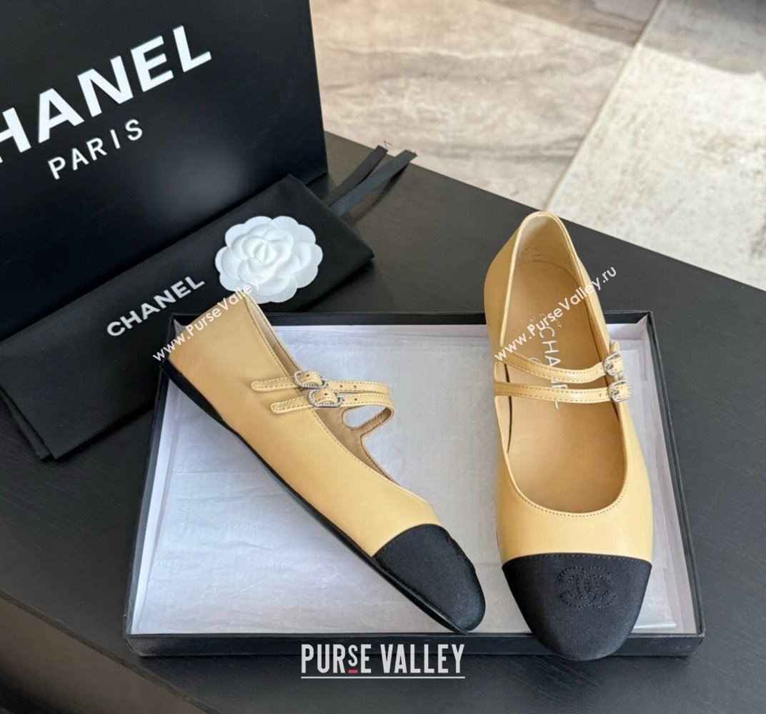 Chanel Lambskin Ballet Flat with Double Buckle Strap Beige 2024 0425 (SS-240425082)