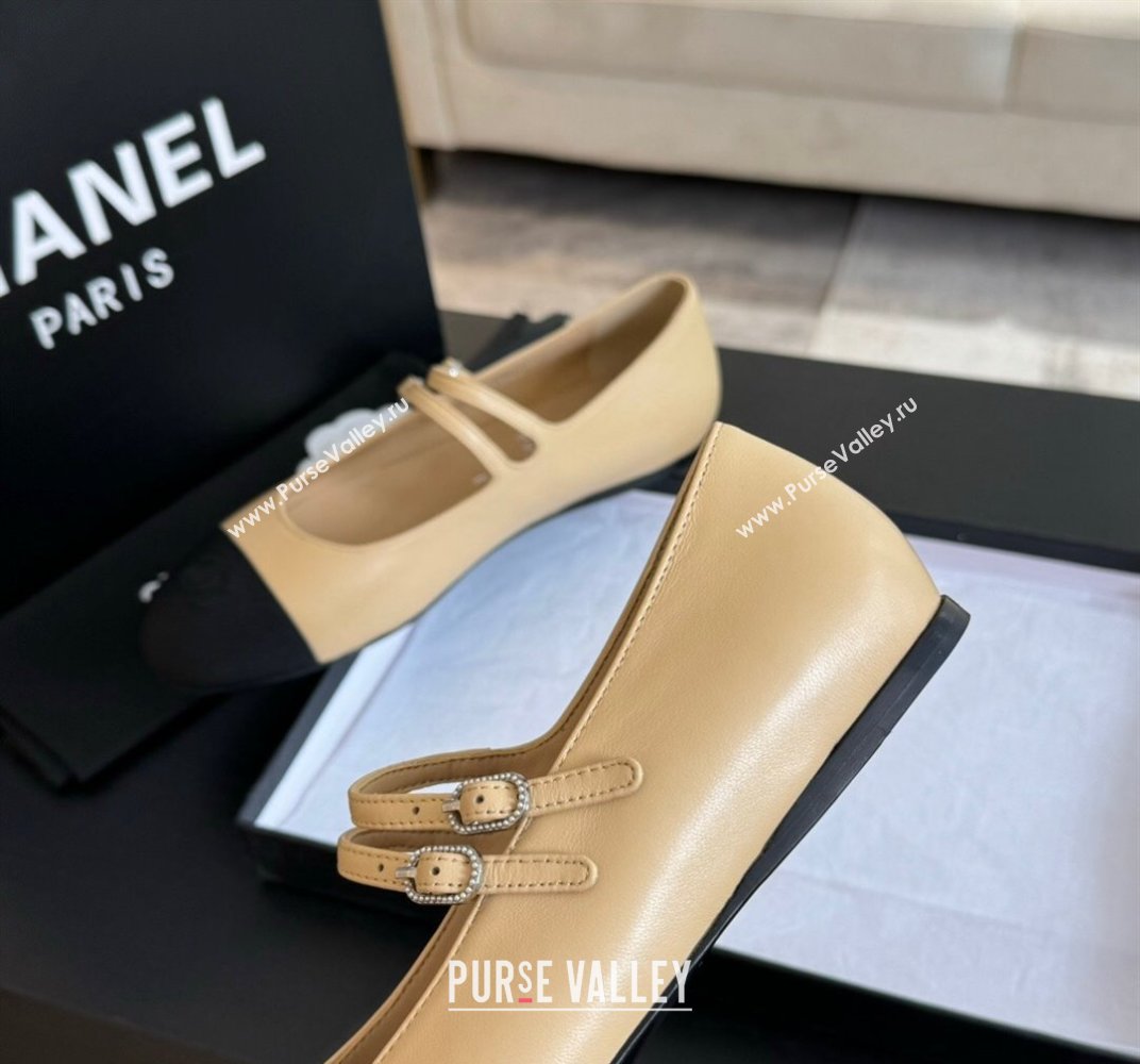 Chanel Lambskin Ballet Flat with Double Buckle Strap Beige 2024 0425 (SS-240425082)