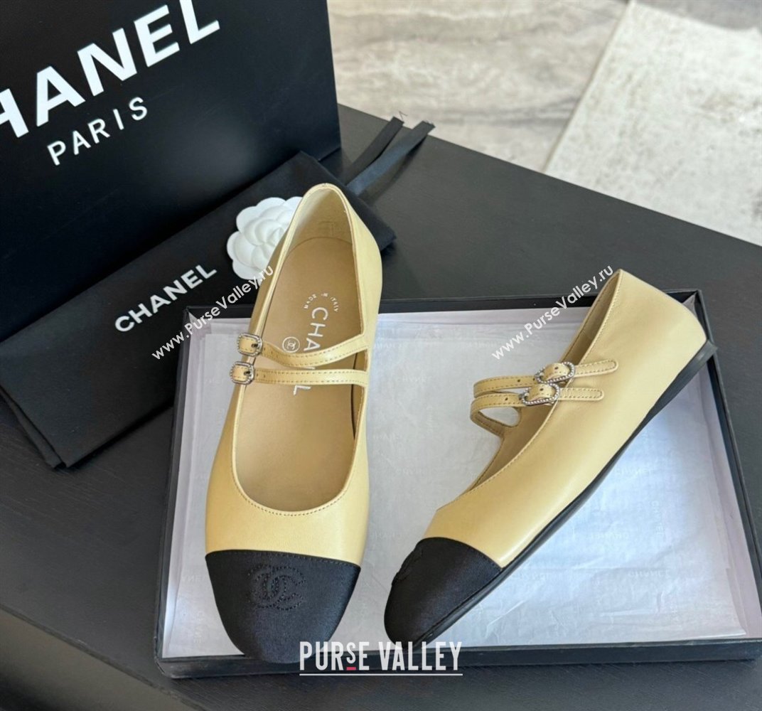 Chanel Lambskin Ballet Flat with Double Buckle Strap Beige 2024 0425 (SS-240425082)