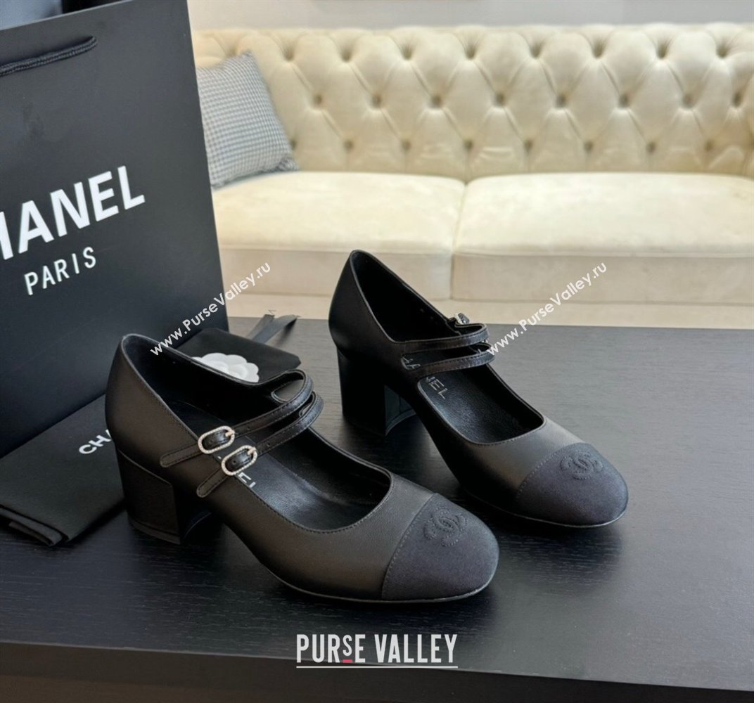 Chanel Lambskin Mary Janes Pump with Double Buckle Strap Black 2024 0425 (SS-240425083)