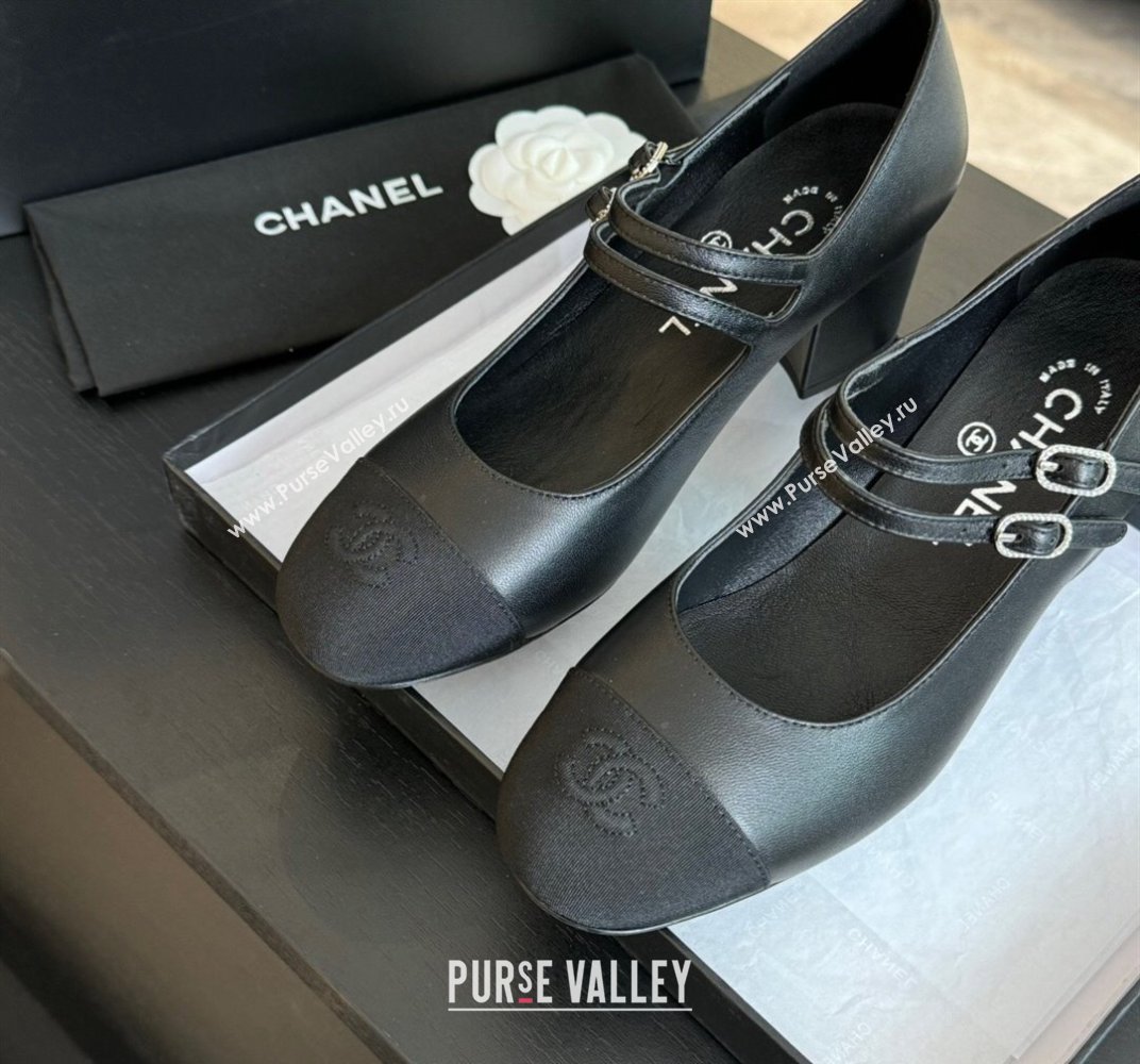 Chanel Lambskin Mary Janes Pump with Double Buckle Strap Black 2024 0425 (SS-240425083)