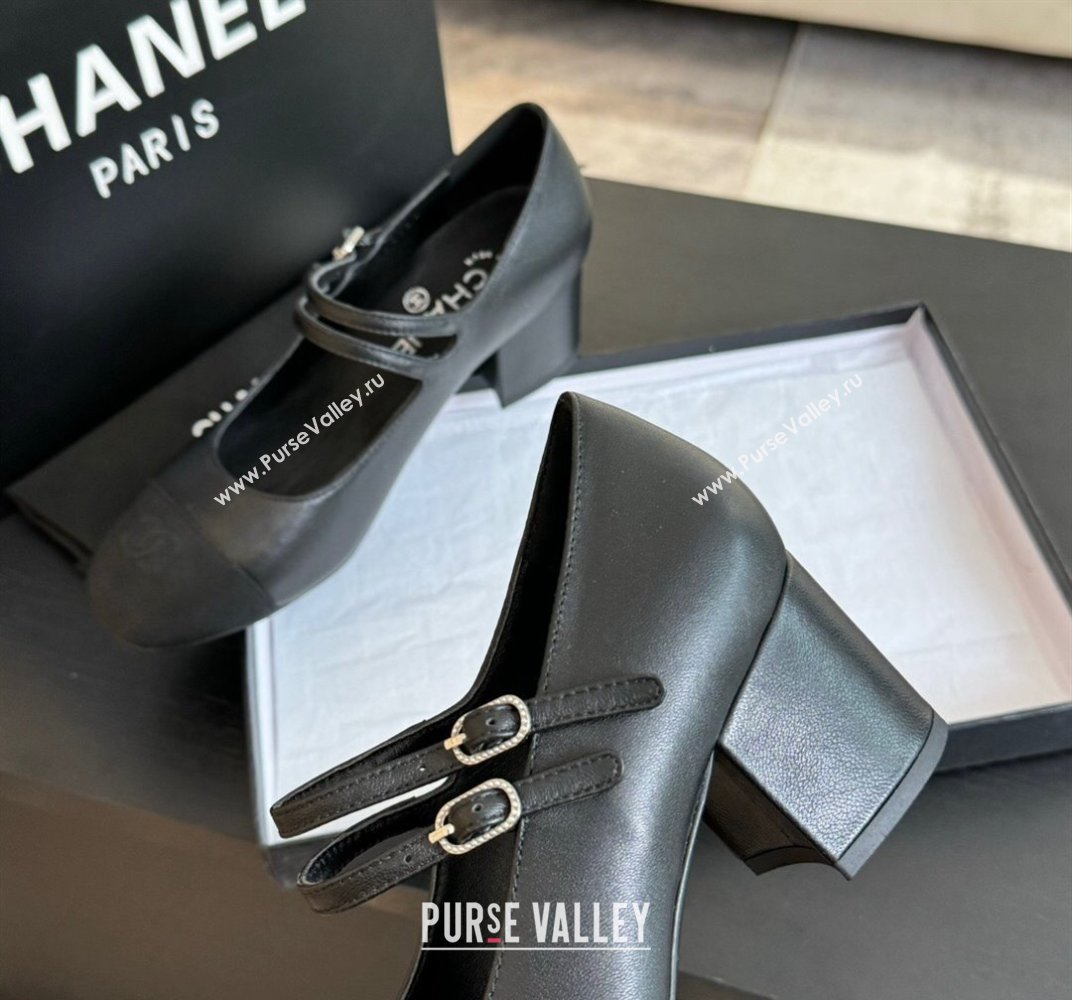 Chanel Lambskin Mary Janes Pump with Double Buckle Strap Black 2024 0425 (SS-240425083)