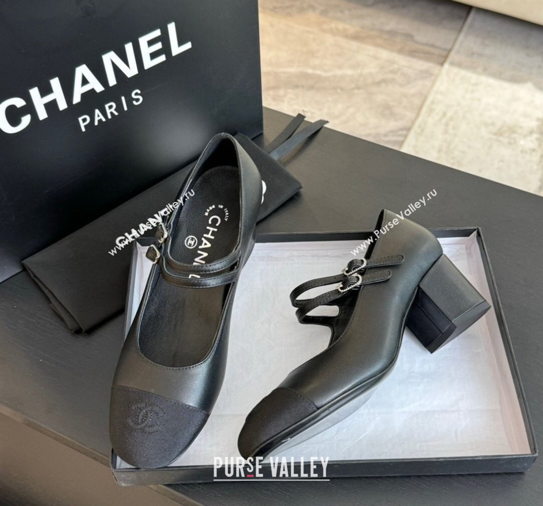 Chanel Lambskin Mary Janes Pump with Double Buckle Strap Black 2024 0425 (SS-240425083)