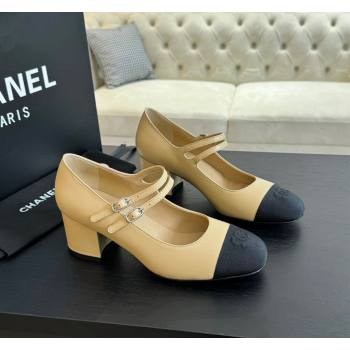Chanel Lambskin Mary Janes Pump with Double Buckle Strap Beige 2024 0425 (SS-240425085)