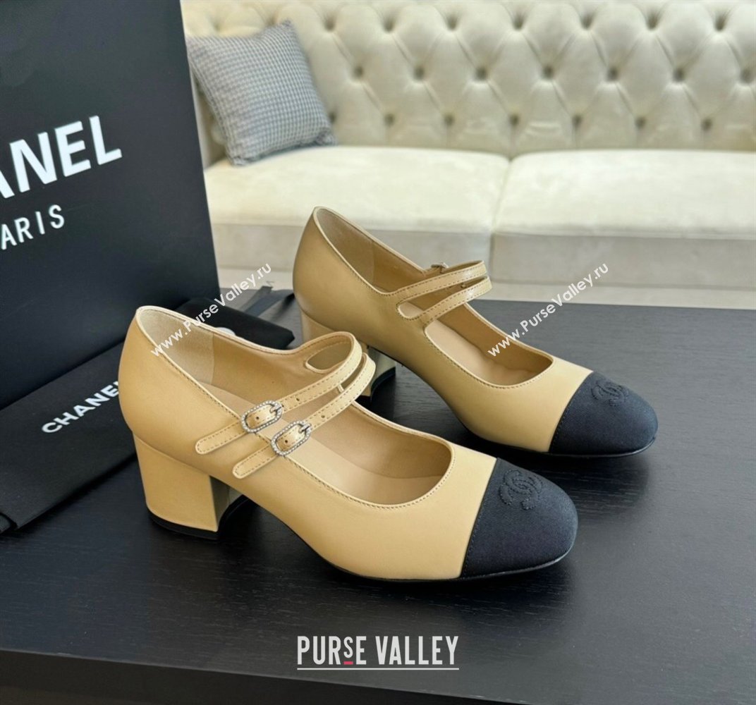 Chanel Lambskin Mary Janes Pump with Double Buckle Strap Beige 2024 0425 (SS-240425085)