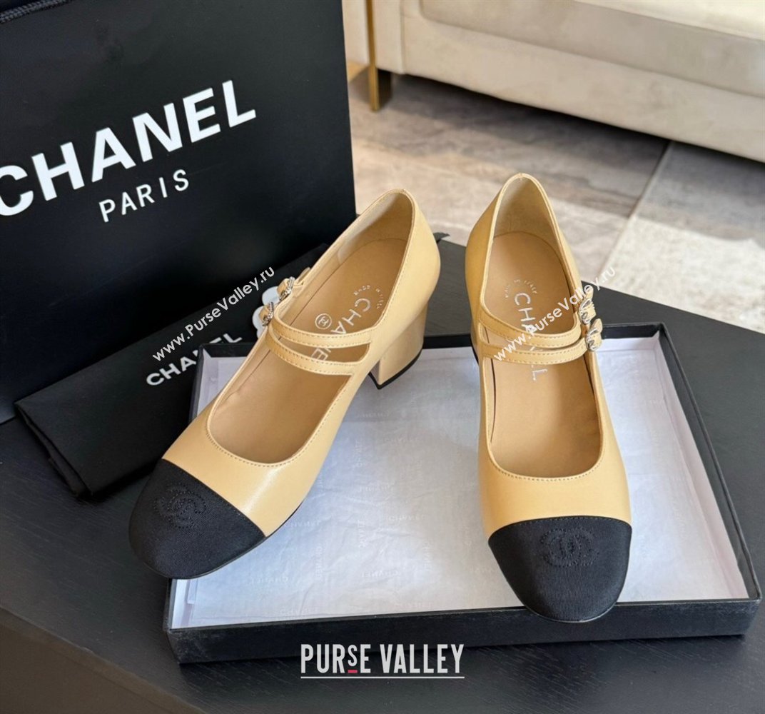 Chanel Lambskin Mary Janes Pump with Double Buckle Strap Beige 2024 0425 (SS-240425085)