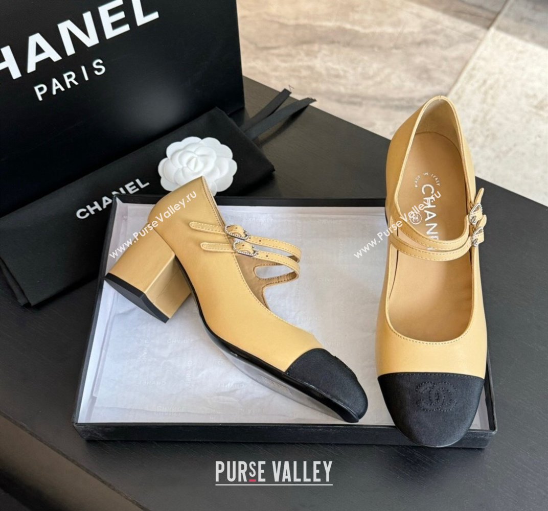 Chanel Lambskin Mary Janes Pump with Double Buckle Strap Beige 2024 0425 (SS-240425085)