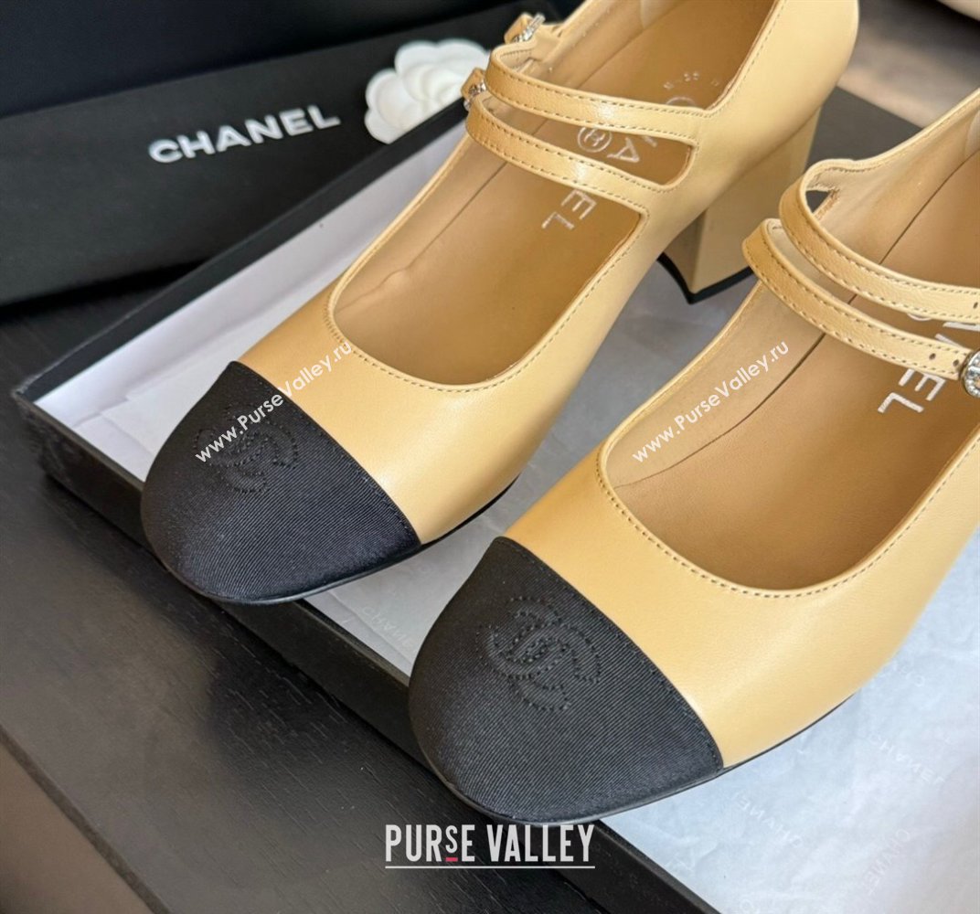 Chanel Lambskin Mary Janes Pump with Double Buckle Strap Beige 2024 0425 (SS-240425085)