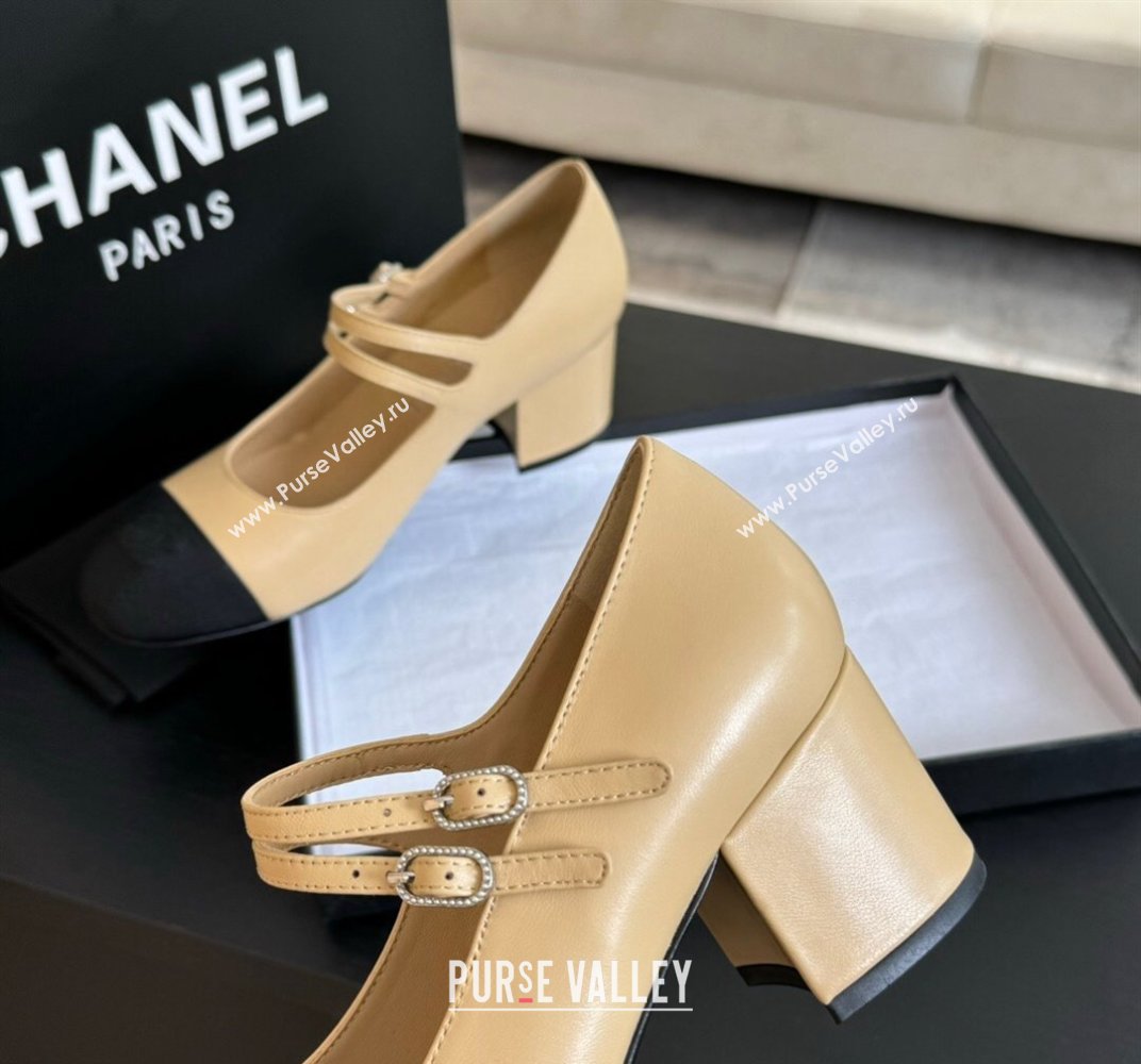 Chanel Lambskin Mary Janes Pump with Double Buckle Strap Beige 2024 0425 (SS-240425085)