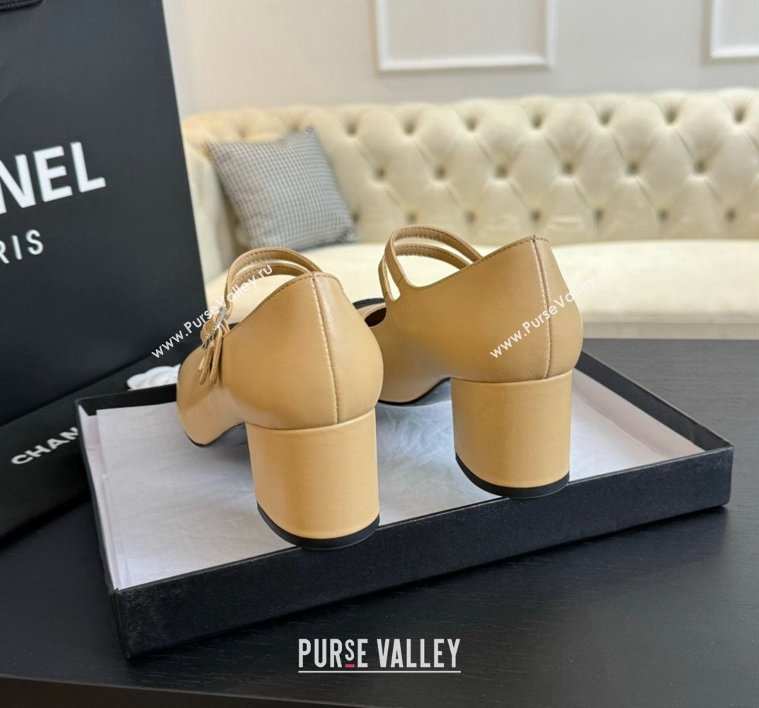 Chanel Lambskin Mary Janes Pump with Double Buckle Strap Beige 2024 0425 (SS-240425085)