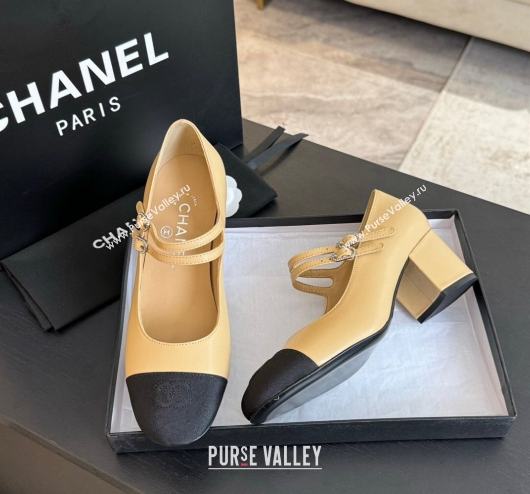 Chanel Lambskin Mary Janes Pump with Double Buckle Strap Beige 2024 0425 (SS-240425085)