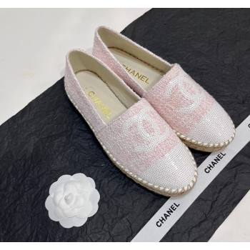 Chanel Tweed Sequins Espadrilles Flats G45602 Light Pink 2024 (KL-240425001)