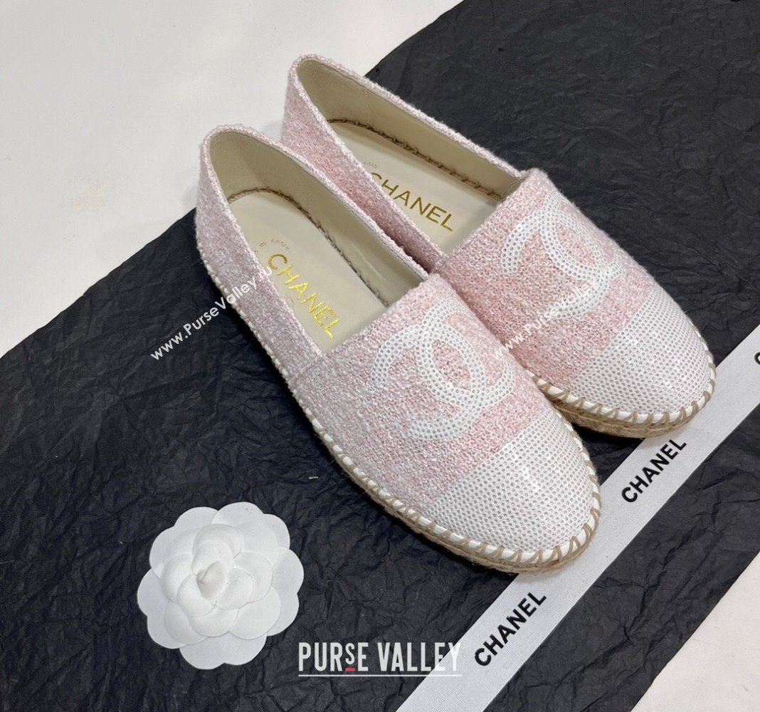 Chanel Tweed Sequins Espadrilles Flats G45602 Light Pink 2024 (KL-240425001)