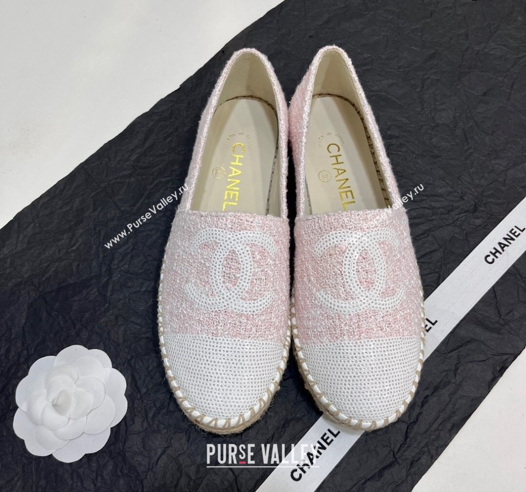Chanel Tweed Sequins Espadrilles Flats G45602 Light Pink 2024 (KL-240425001)