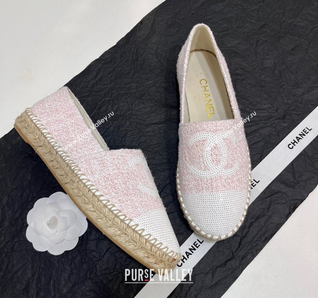 Chanel Tweed Sequins Espadrilles Flats G45602 Light Pink 2024 (KL-240425001)