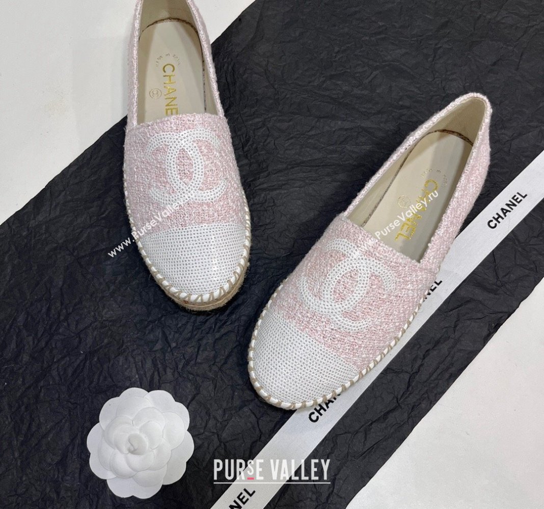 Chanel Tweed Sequins Espadrilles Flats G45602 Light Pink 2024 (KL-240425001)