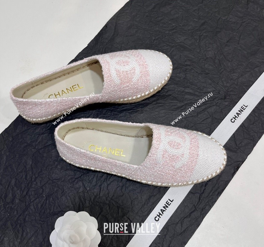 Chanel Tweed Sequins Espadrilles Flats G45602 Light Pink 2024 (KL-240425001)