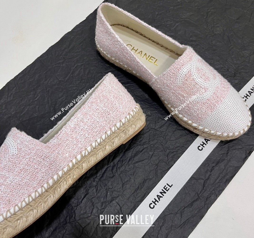 Chanel Tweed Sequins Espadrilles Flats G45602 Light Pink 2024 (KL-240425001)