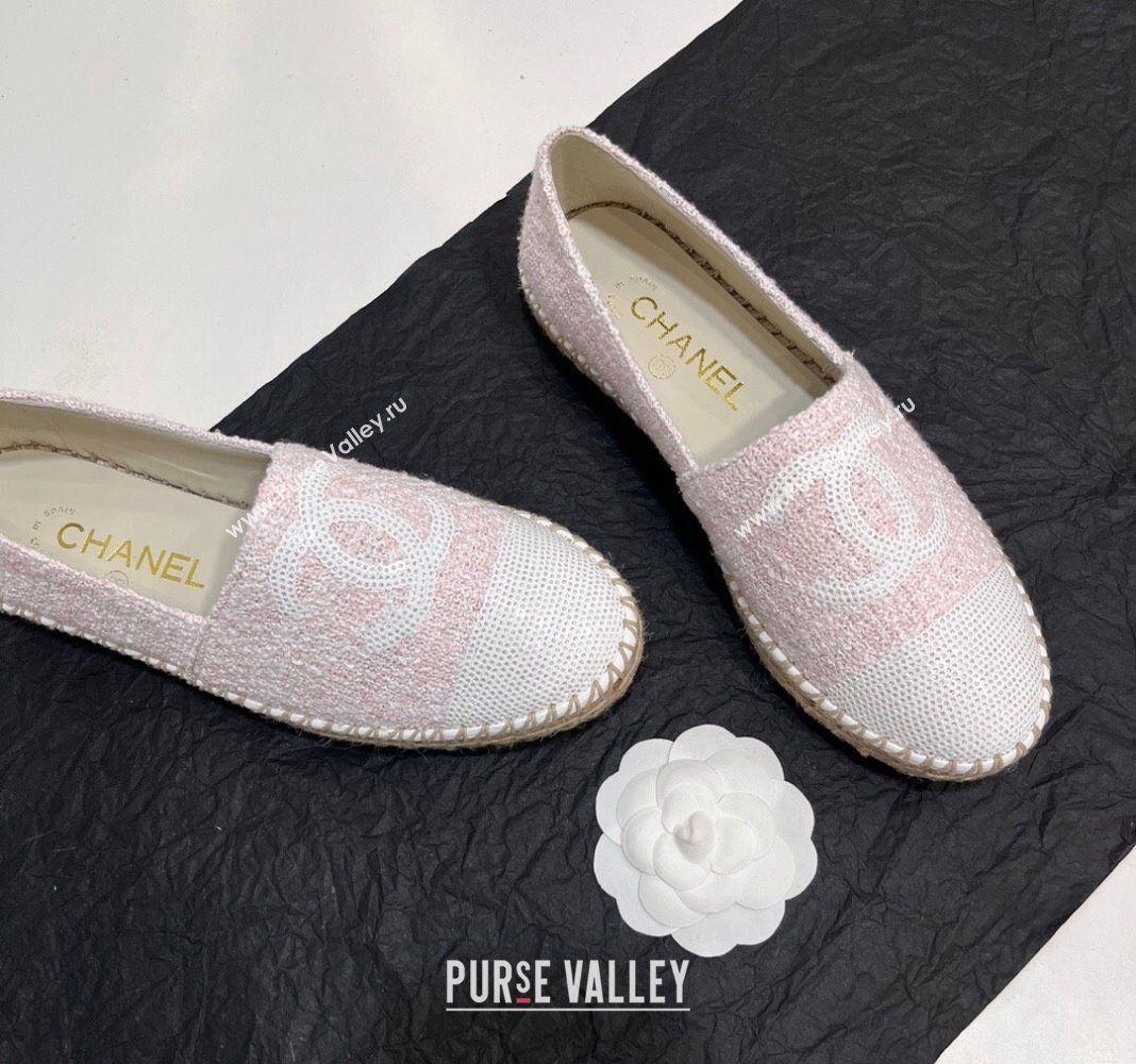 Chanel Tweed Sequins Espadrilles Flats G45602 Light Pink 2024 (KL-240425001)