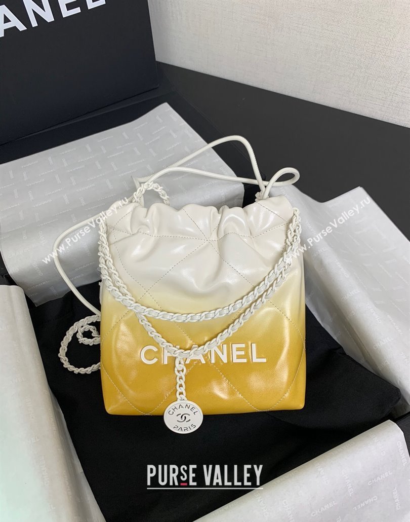 Chanel 22 Patent Gradient Calfskin Lacquered Metal Mini Shopping Bag AS3980 White/Yellow 2024 (yezi-240517017)