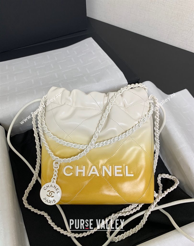 Chanel 22 Patent Gradient Calfskin Lacquered Metal Mini Shopping Bag AS3980 White/Yellow 2024 (yezi-240517017)