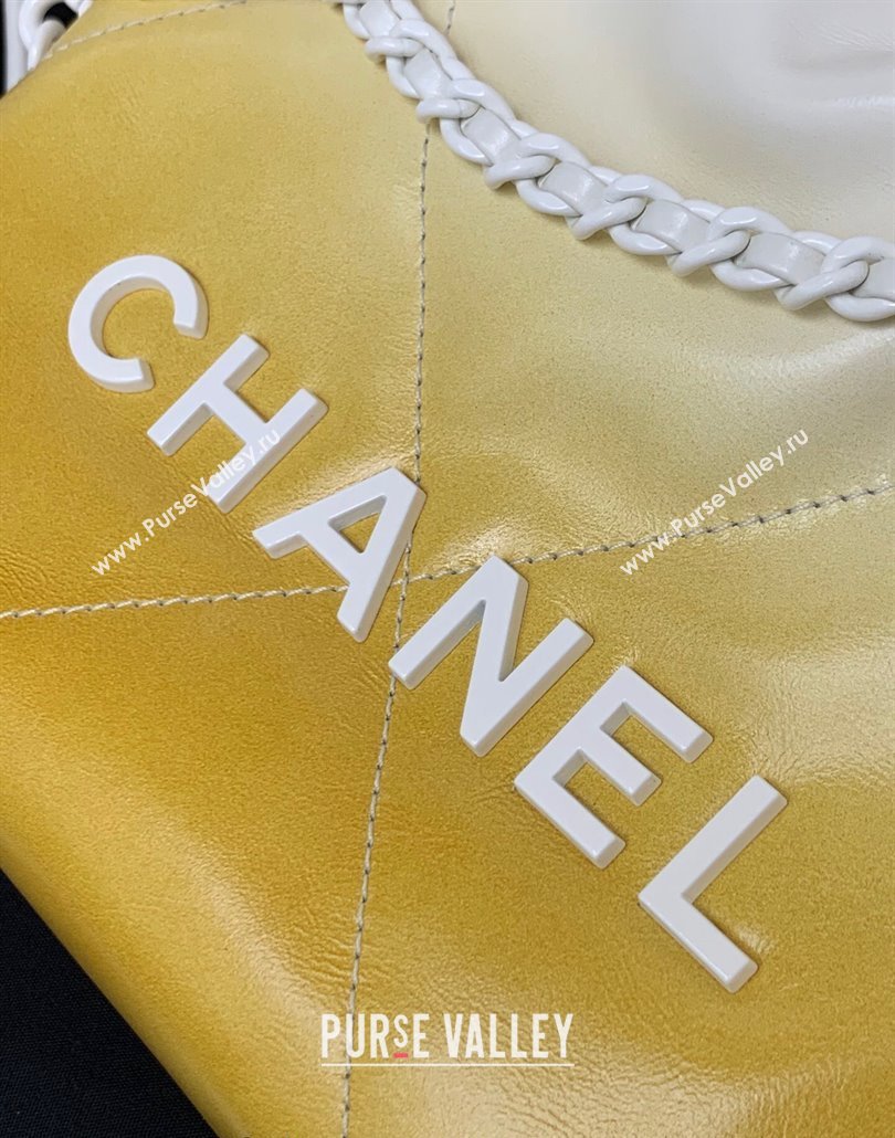 Chanel 22 Patent Gradient Calfskin Lacquered Metal Mini Shopping Bag AS3980 White/Yellow 2024 (yezi-240517017)