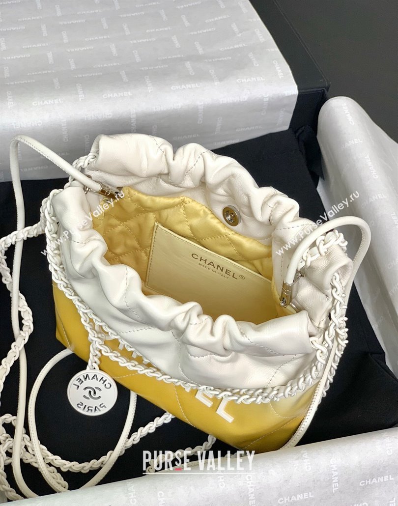 Chanel 22 Patent Gradient Calfskin Lacquered Metal Mini Shopping Bag AS3980 White/Yellow 2024 (yezi-240517017)
