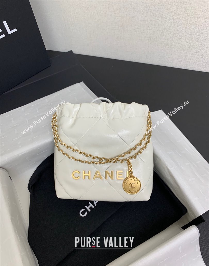 Chanel 22 Shiny Calfskin Mini Shopping Bag AS3980 White/Gold 2024 (yezi-240517018)